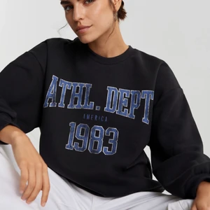 sweatshirt  - Slutsåld svart sweatshirt med blått tryck från GinaTricot. Endas använd fåtal gånger så den är som ny. Storlek XL men sitter snyggt oversize på mig som vanligtvis är en S. Pris kan diskuteras 