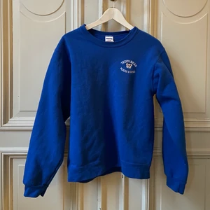  Blå Vintage Sweatshirt - Jätte snygg sweatshirt. Köpt second hand och nästan aldrig använd. Den är i helt nytt skick och känns som att den aldrig har blivit använd. Den passar till alla storlekar💙💙Skriv för mer info!