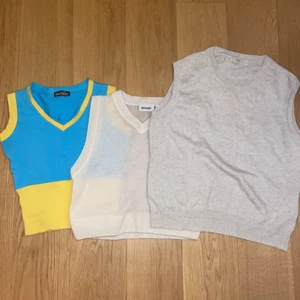 Västar :) - Köp tre västar för billigt pris, 60 kr för alla tre, 40 kr styck :) Alla är i bra kvalitet, den vita (i mitten) har ett litet hål i mitten (skriv för bild) ☺️ Alla passar en S!