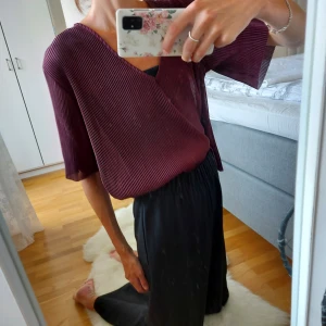 Plisserad blus - En vinröd, v-ringad, plisserad blus. Använd en gång, dvs mycket fint skick. Blusen är från Lager157, The Black label collection. Storlek M. Passar dock både en small samt liten large.