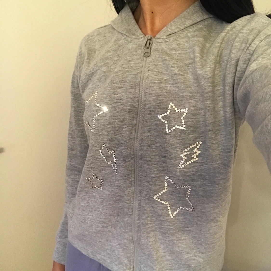 Rhinestones zip-up grå - 91