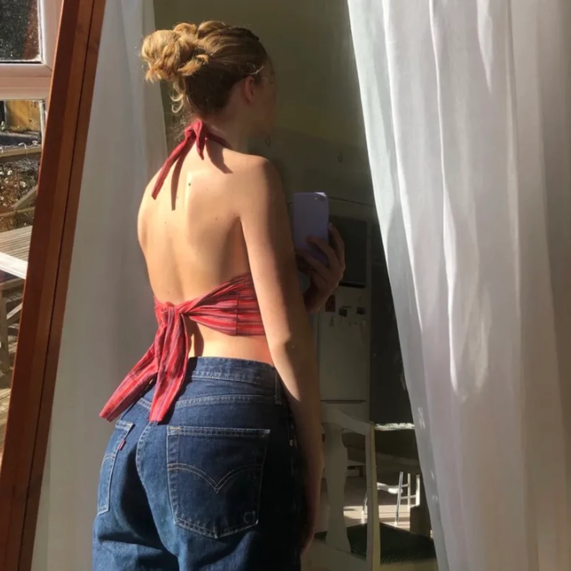 Röd randig halterneck topp - 90