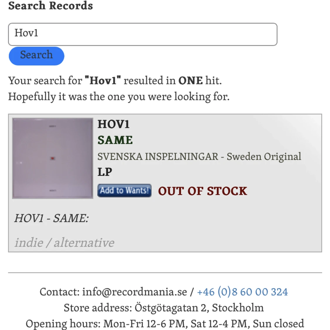 Lp skiva hov1 - 91