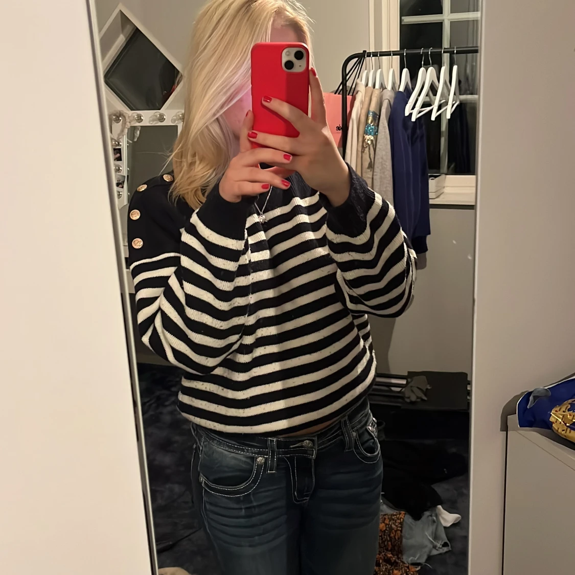 Stickad randig tröja  - 90