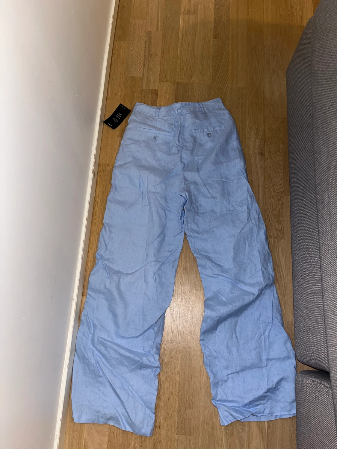 Blåa linnekostymbyxa - 90