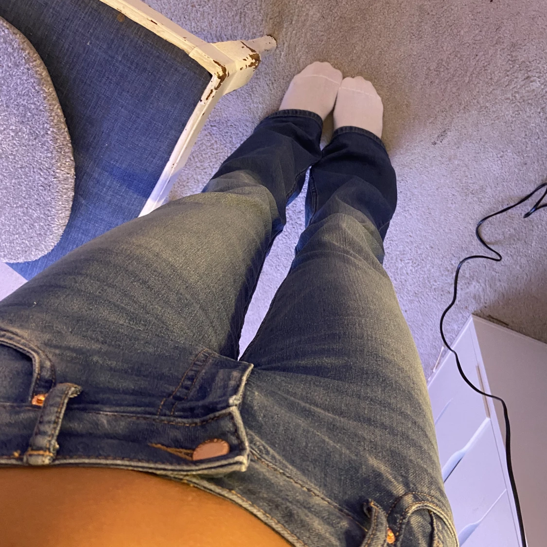 Blåa lågmidjade jeans  - 91