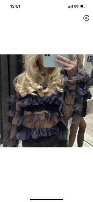 Mesh topp zara - Mesh topp med volanger & glitter från zara, INTRESSEKOLL då ja e osäker på om ja vill sälja den🥰