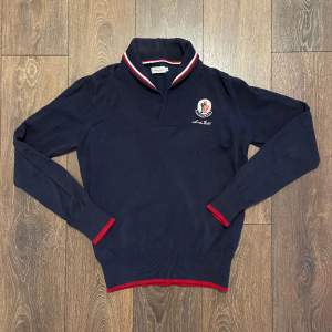 Moncler sweatshirt. Marine style. Marine blue with red and white stripes.   Size medium. But quite small in size.  Measurements: Length: 65 cm Shoulder width: 46 cm
