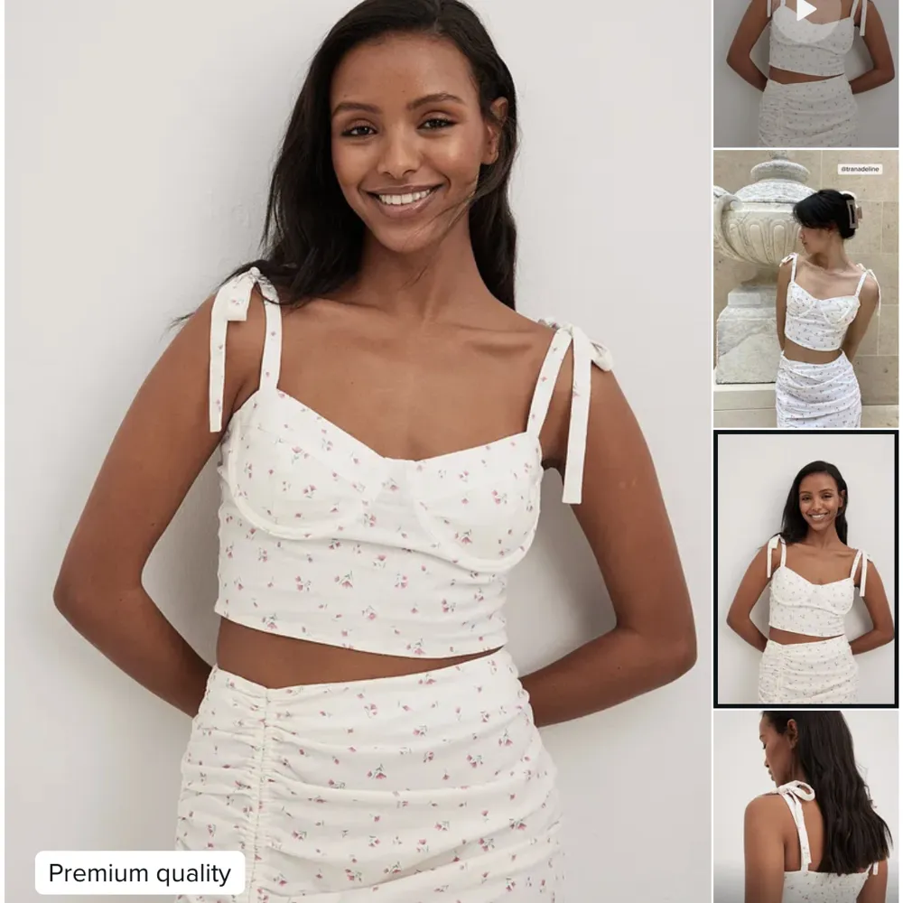 Säljer denna söta vita topp från na-kd i storlek 36. Matchande kjol finns på hemsidan för ett helt set. Nyskick! Nypris 299kr, säljer för 179kr. Toppar.