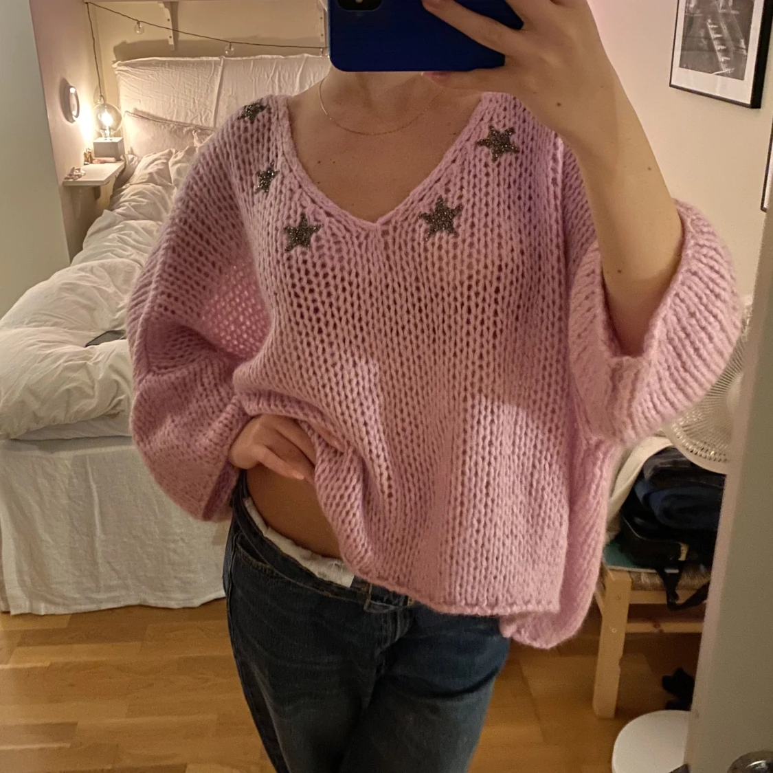 Rosa stickad tröja - 90