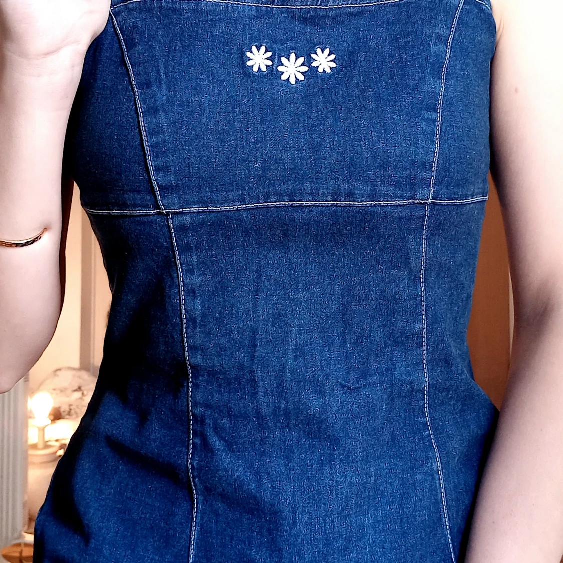 Denim Mini dress med Broderier - 91