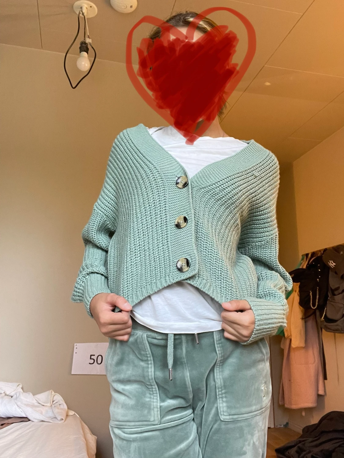 Grön stickad kofta - 90