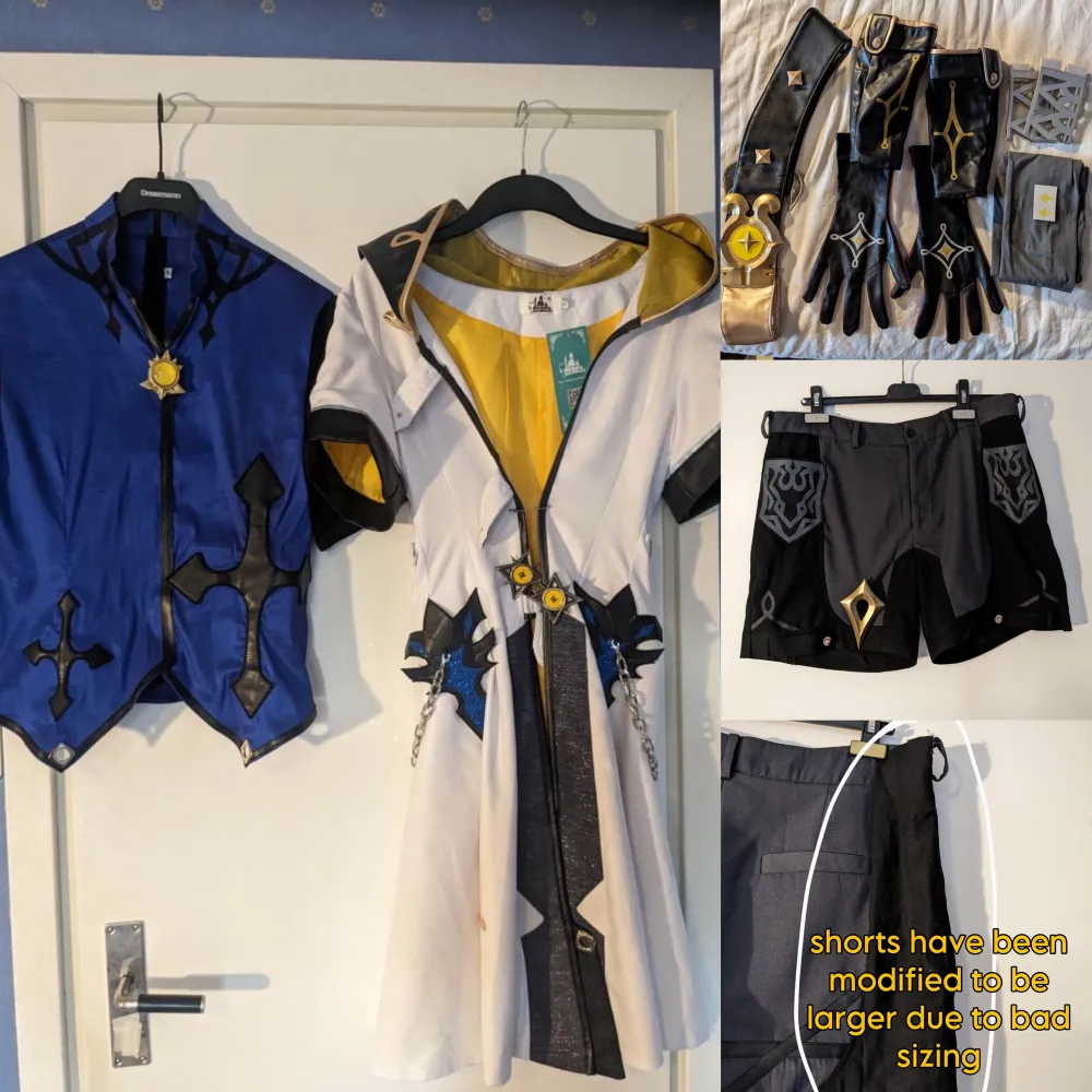 Selling my friends albedo cosplay! It’s dokidokis SSR! Wig included! Its been modified to be larger in the shorts due to weird sizing but isnt noticeable and is also undoable if needed :) Its been used 4 ish times! Can add shoes (Size 40) for 100kr . Skor.