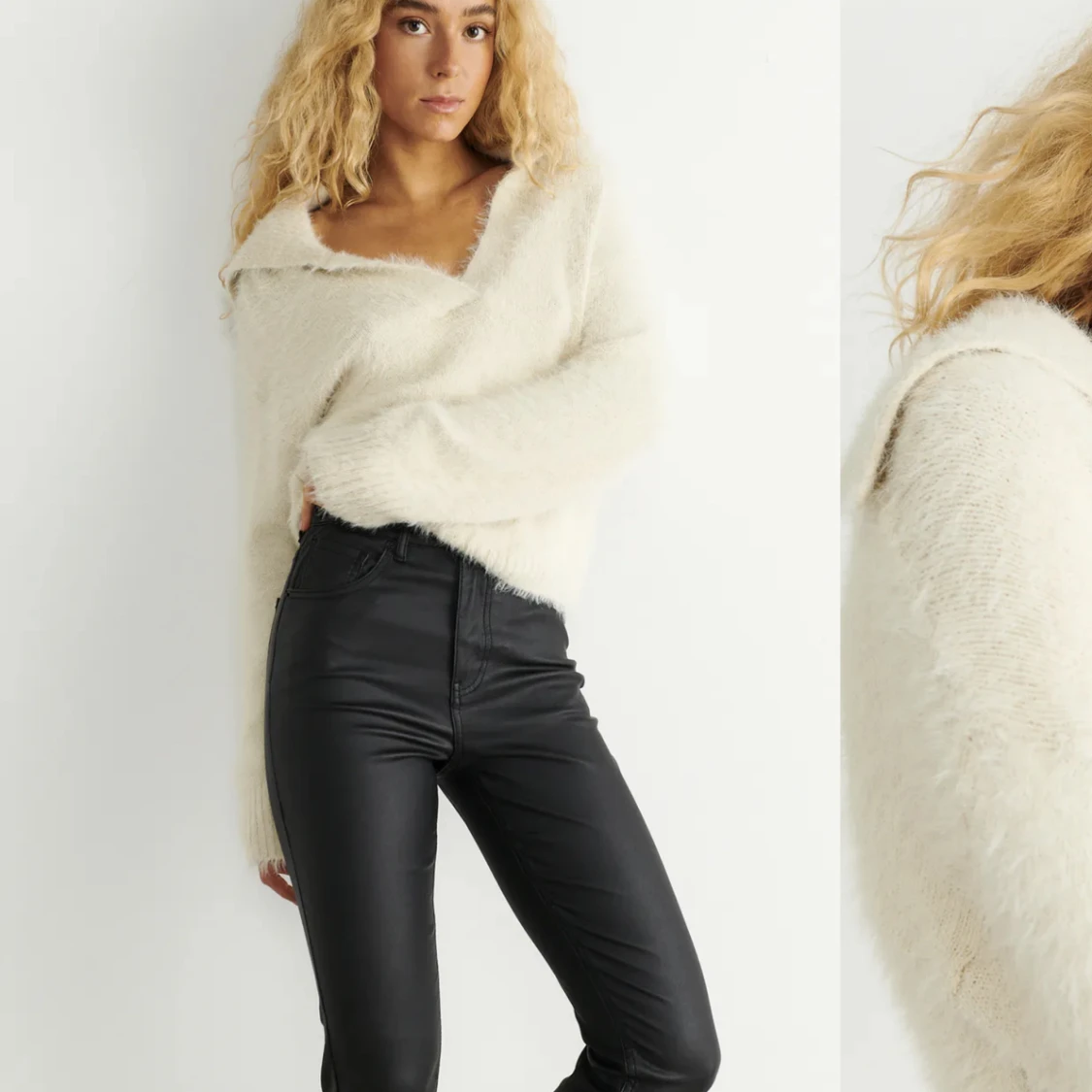 Beige stickad tröja - 90