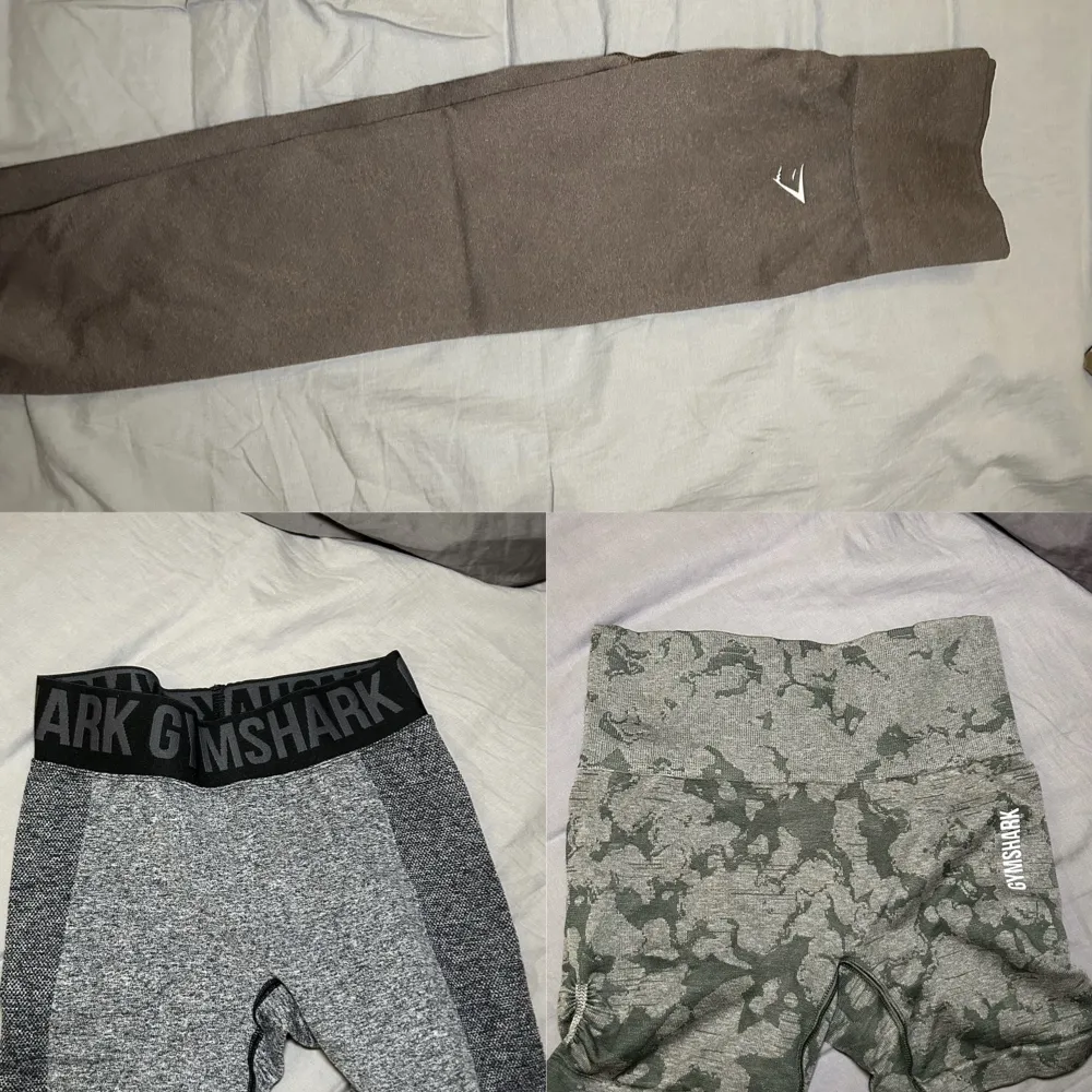 1. Gymshark byxor 150kr 2. Svarta Gymshark shorts 100kr 3. Gröna Gymshark shorts 100kr Allt är i storlek XS. Jeans & Byxor.