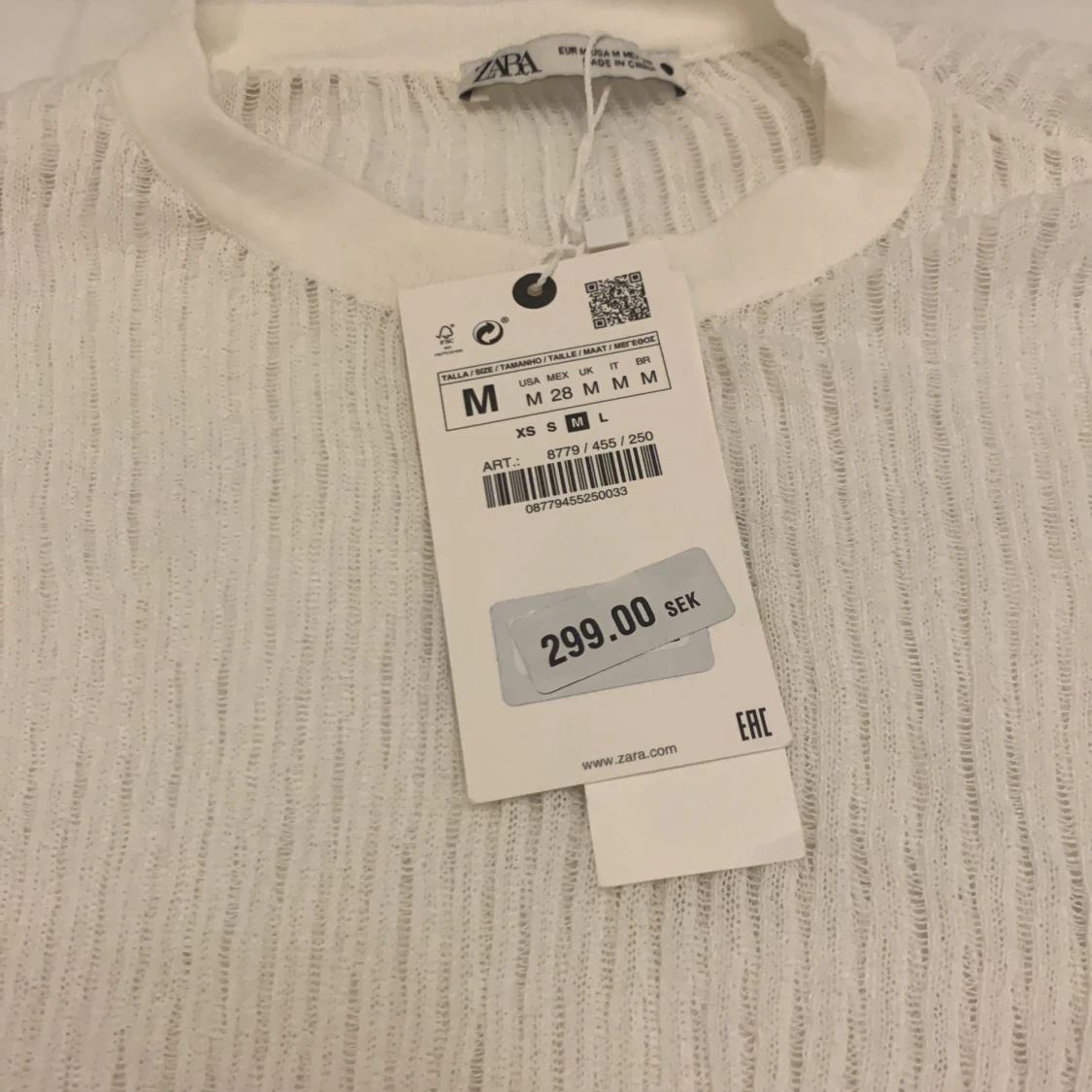 Vit långärmad ribbad tröja från zara  - 91