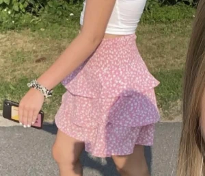 rosa kjol med volang - !!lånade bilder!! en jättefin rosa kjol med volanger som tyvärr inte passade. köpt den på plick men den är i jätte bra skick. storlek m men har mycket stretch.