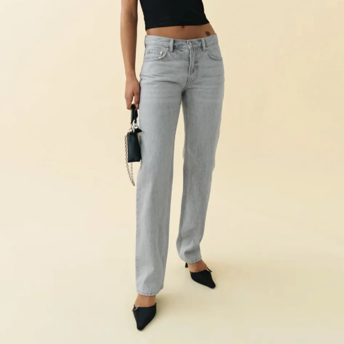 Gråa lågmidjade jeans  - 90