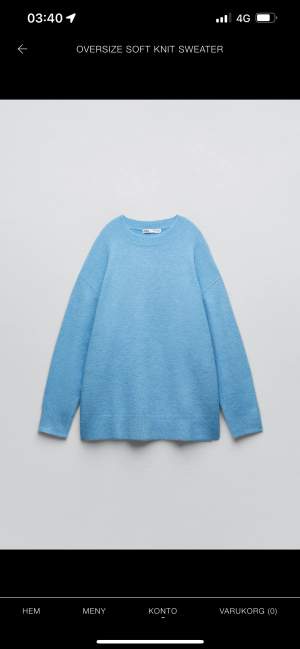 Ljus blå oversized stickad tröja från Zara, storlek S. Aldrig använd, endast testad. Inköpspris 399kr, säljes för 200kr. Tillkommer frakt 
