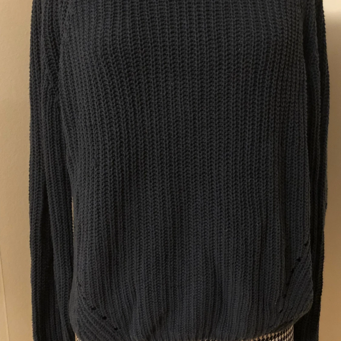 blå virkad tröja - 90