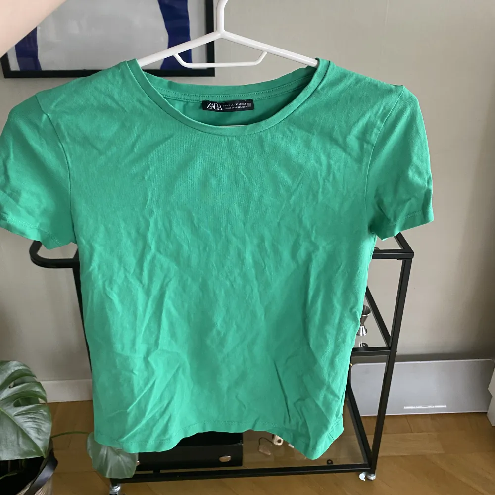 T shirt från zara, använd fåtal gånger, xs på lappen men passar nog upp till M beroende på hur du vill att den ska sitta . T-shirts.
