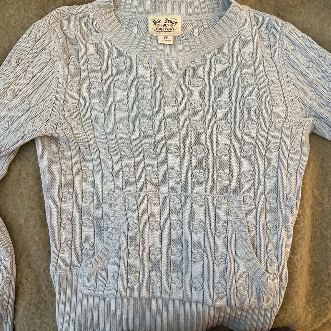 Ljusblå polo jeans tjocktröja  - 90