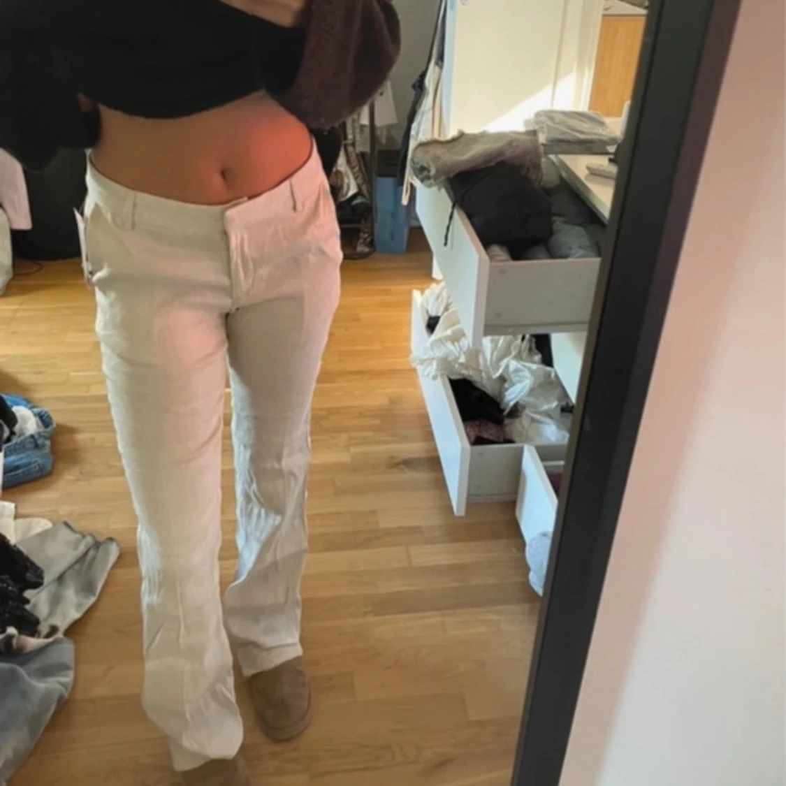 trendiga linne kostymbyxor 