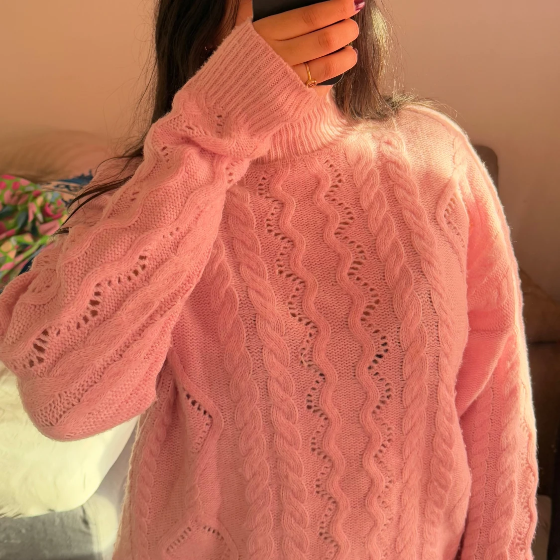 Rosa stickad tröja - 90