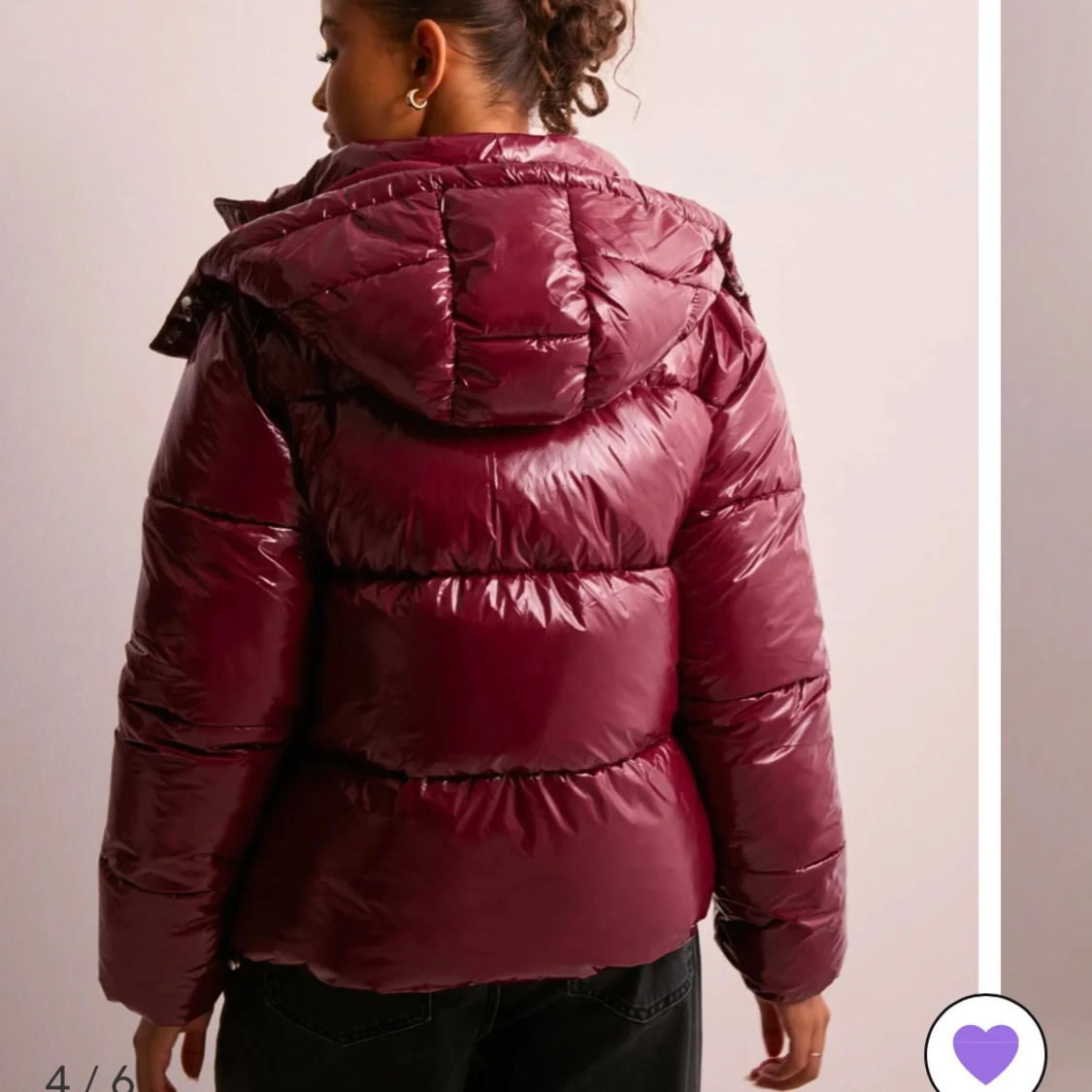 Vinröd pufferjacka med huva - 90