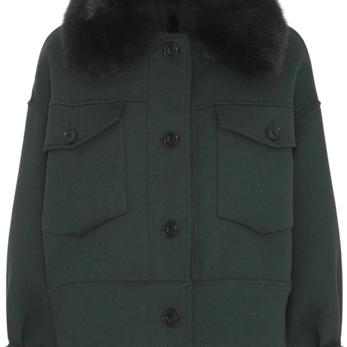 Mörkgrön jacka med pälsdetalj