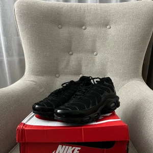 Nike Tns - Säljer ett par svarta Nike sneakers i nytt skick. De har en cool design med snörning och en robust sula. Perfekta för både vardag och träning. Skorna kommer i originalkartong. 