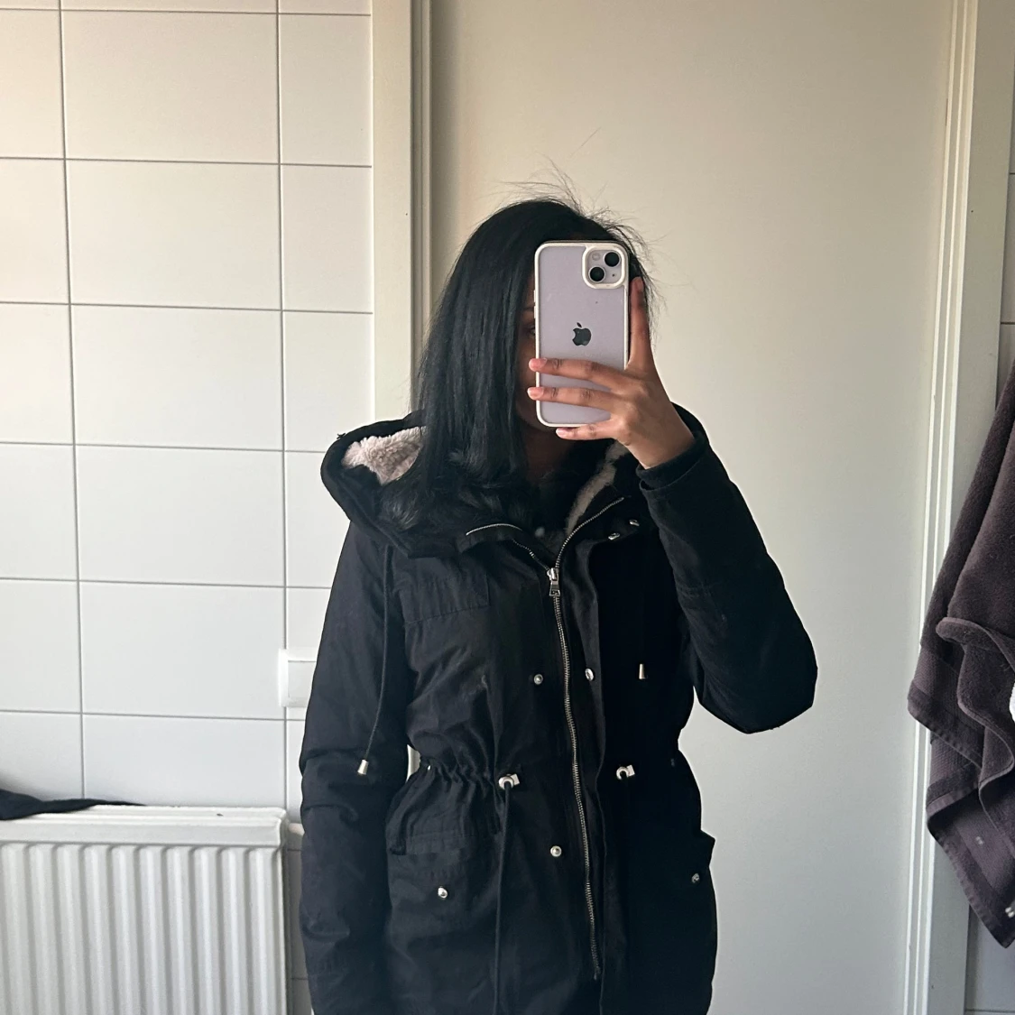 Svart parkajacka med foder - 2