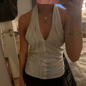 Glittrig halterneck topp - Snygg glittrig halterneck topp med öppen rygg. Perfekt för en lite festligare tillfällen. Helt ny med lappen kvar