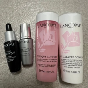 Hudvårdsprodukter från Lancôme - Säljer ett set med hudvårdsprodukter från Lancôme. Inkluderar Advanced Génifique serum, Rénergie Yeux Multi-Lift ögonkräm, Tonique Confort toner och Lait Galatée Confort rengöringsmjölk. Perfekt för torr och känslig hud.