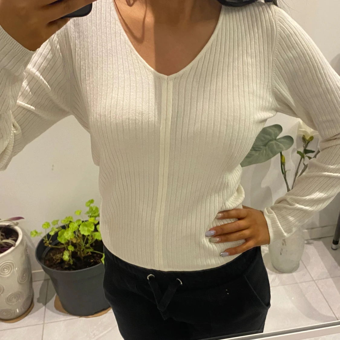 Vit ribbad tröja från Bershka - 90