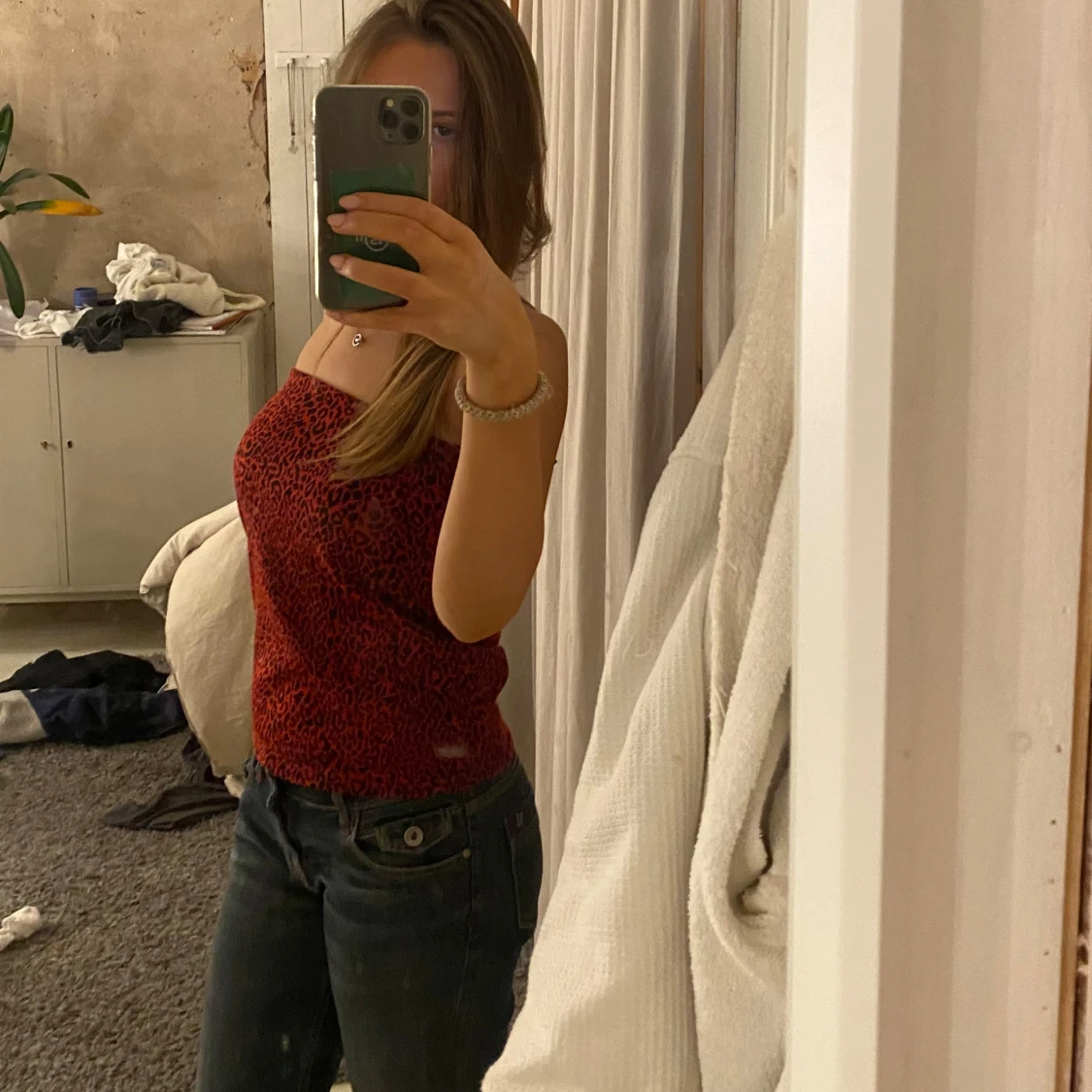 Röd leopardmönstrad tubtopp - 1