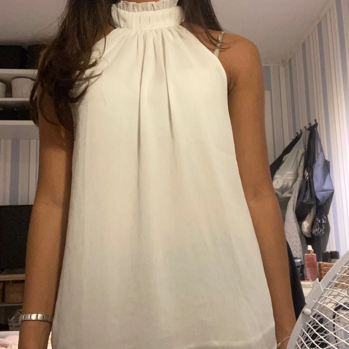 Vit nacke armlås blus - 90