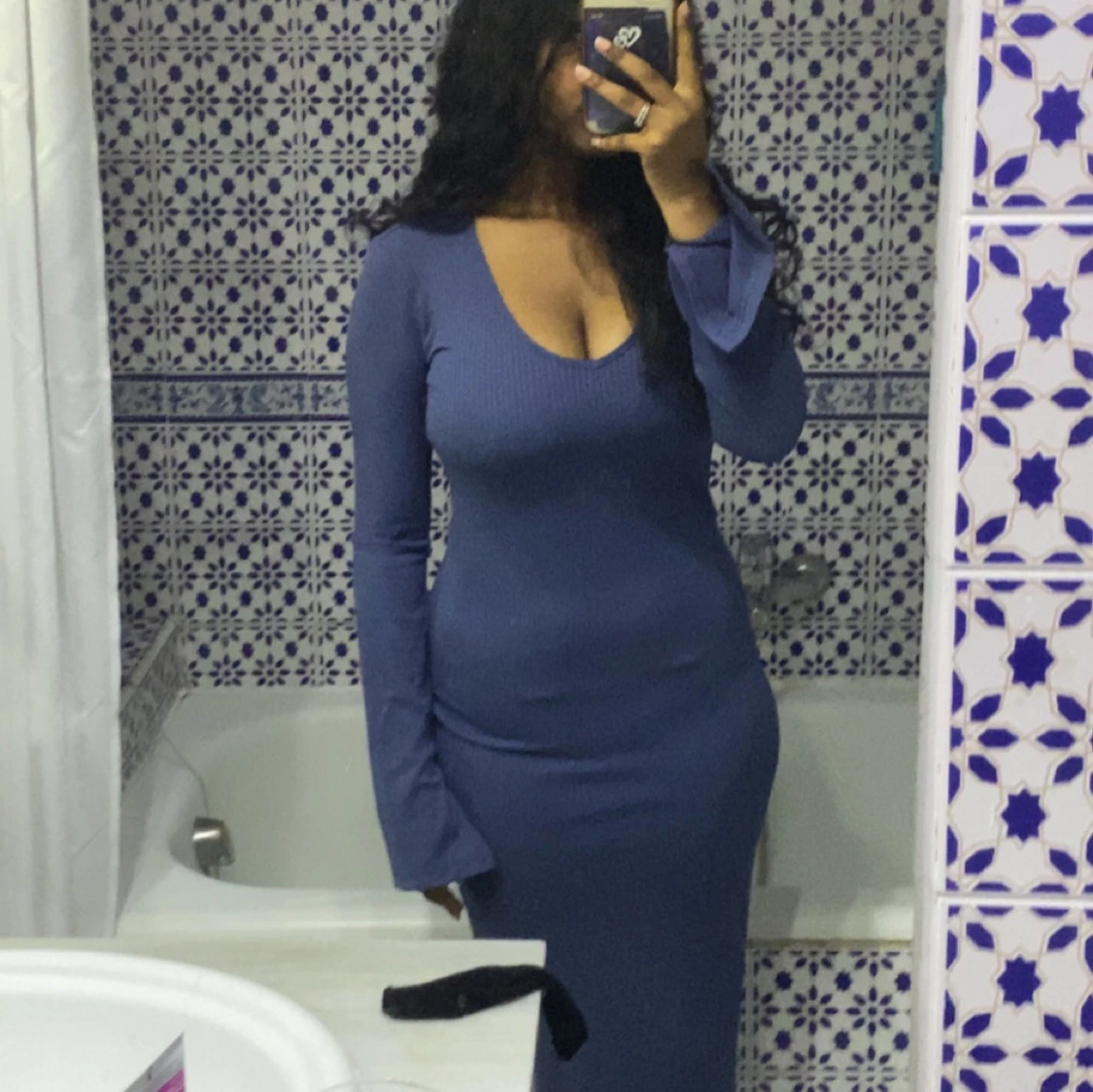 Blå ribbad klänning från 157