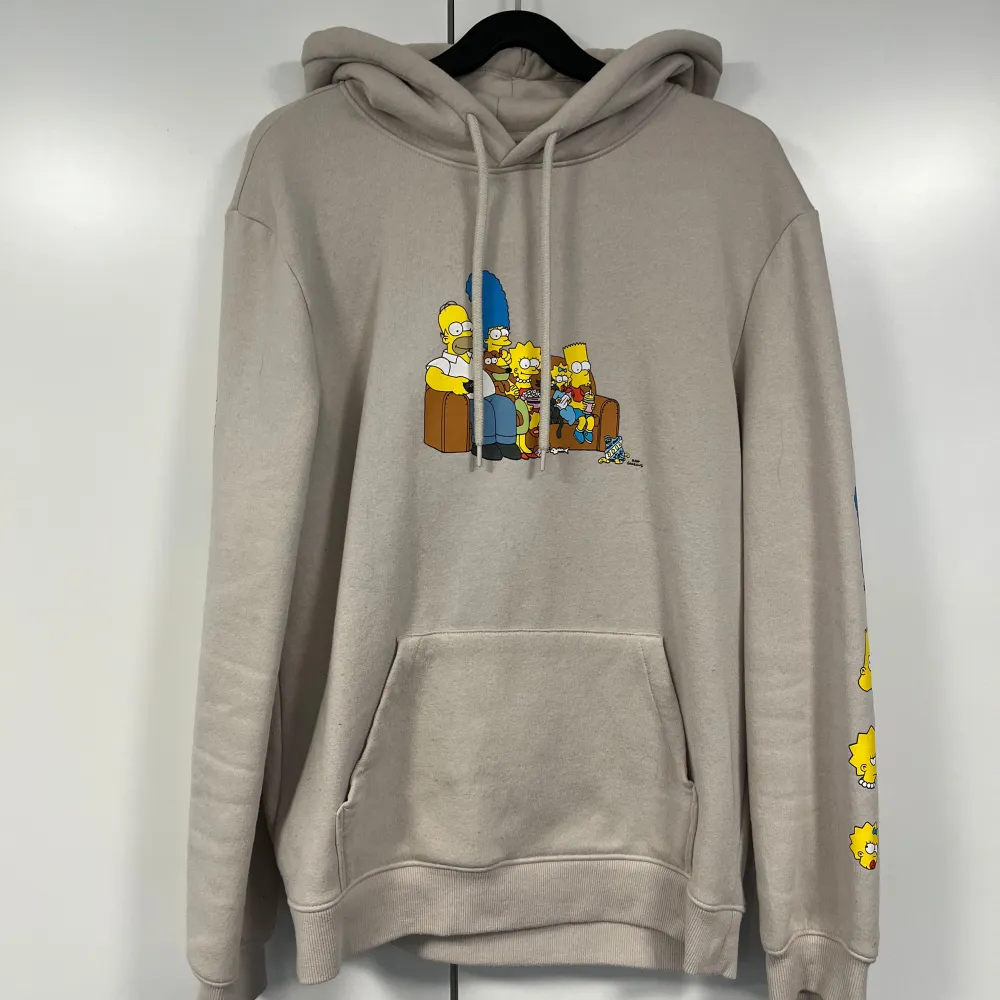 Hoodie från H&M med tryck av Simsons familjen på bröstet och ärmarna. Finns några noppror. Hoodies.