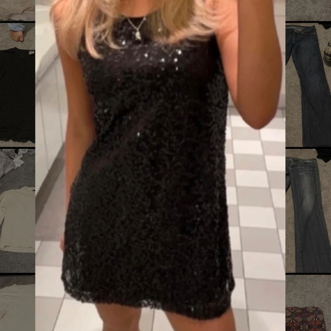 Svart glittrig kortklänning - 90