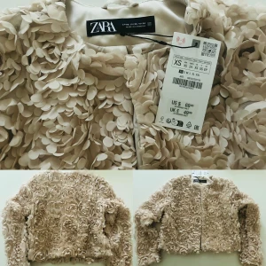 Beige blommig jacka från Zara - Säljer en superfin beige jacka från Zara i storlek XS. Jackan är täckt med 3D-blommor som ger en unik och festlig look. Perfekt för vår och sommar! Den har långa ärmar och en normal passform. Aldrig använd, så den är i nytt skick. Perfekt för att sticka ut på festen! Nypris 799kr  🌸