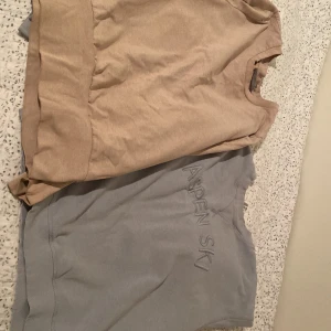 Beige och grå sweatshirt - Två sweatshirts till salu. En beige och en grå med texten 'ASPEN SKI' broderad på framsidan. Båda har ribbade muddar vid ärmslut och nederkant. Perfekta för en avslappnad stil.