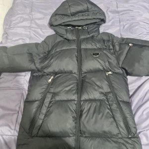 Svart dunjacka från Alessandro Eneti - Säljer en svart dunjacka från Alessandro Eneti med huva och dragkedja. Jackan har en quiltad design och två praktiska fickor med dragkedjor framtill. Perfekt för kyliga dagar.