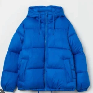 Blå dunjacka med huva - Säljer en snygg blå dunjacka med huva och dragkedja. Jackan har en pufferdesign och långa ärmar, perfekt för kyliga dagar. Den är både stilren och praktisk med en skön passform. 