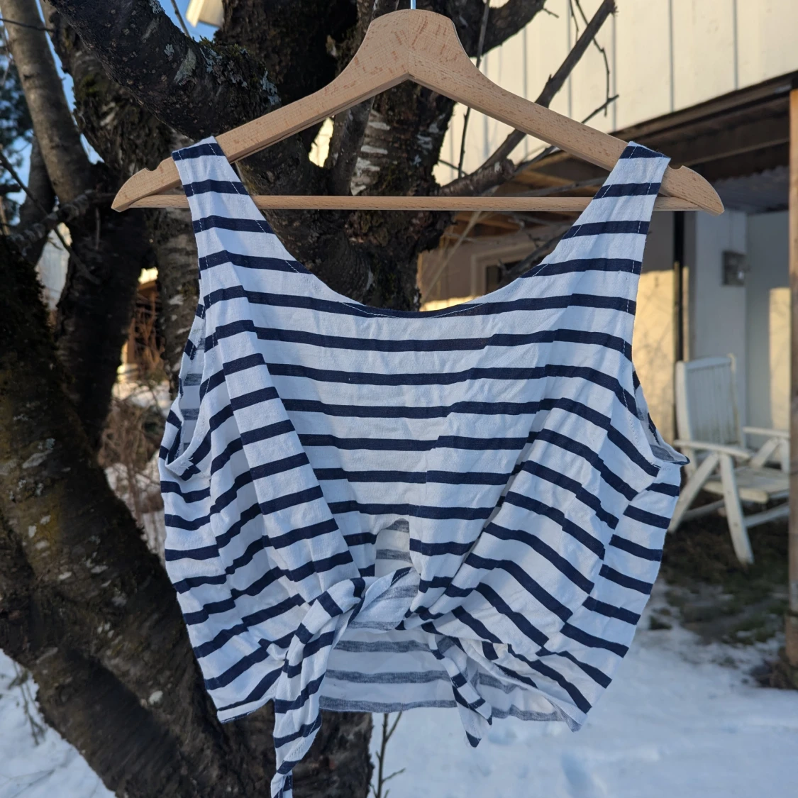 Women blue and white striped crop top