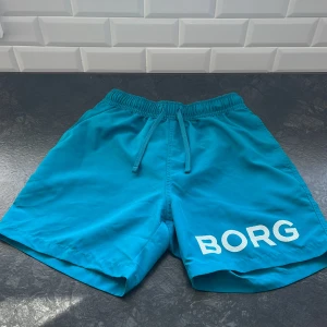 Turkosa shorts från Björn Borg - Snygga turkosa shorts från Björn Borg med elastisk midja och snörning. Perfekta för sommarens alla äventyr. Stort BORG-tryck på benet ger en sportig look. Nypris 300kr