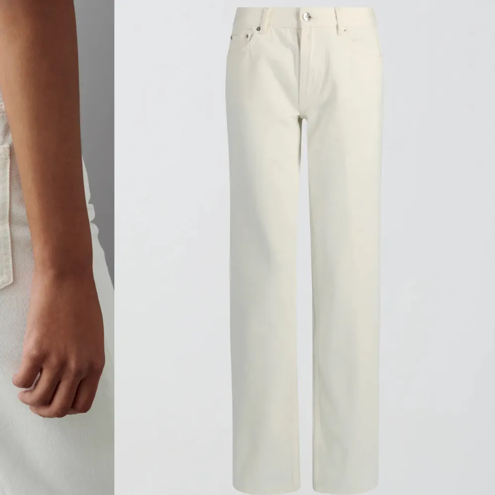 Low straight jeans i offwhite från Gina Tricot. Oanvända med prislapp kvar, storleken passade ej mig. Sök upp artikelnummret för mer info om mått m.m. Jeans & Byxor.