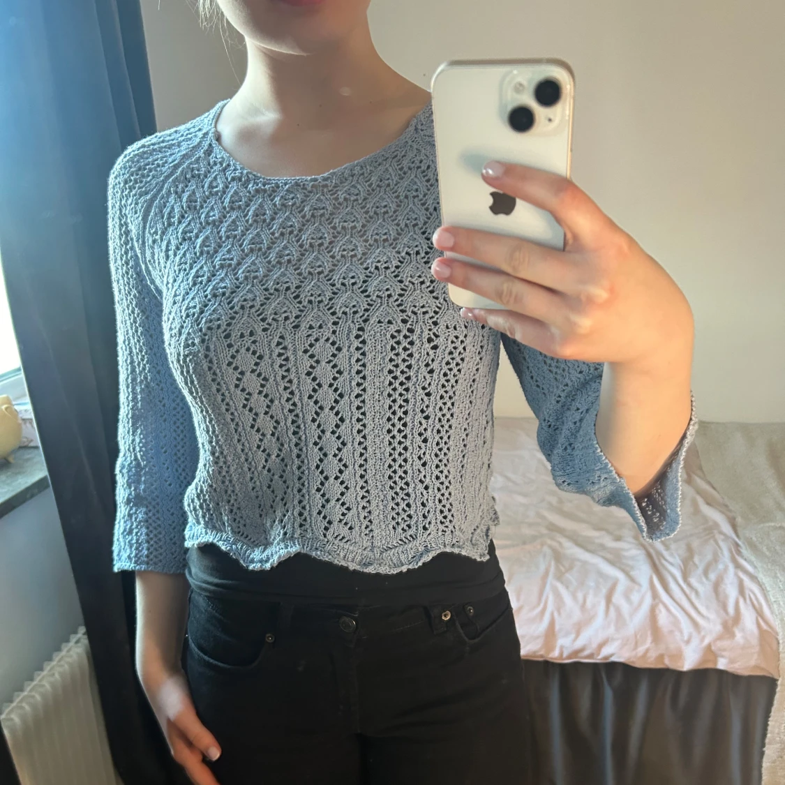 Ljusblå stickad tröja - 1