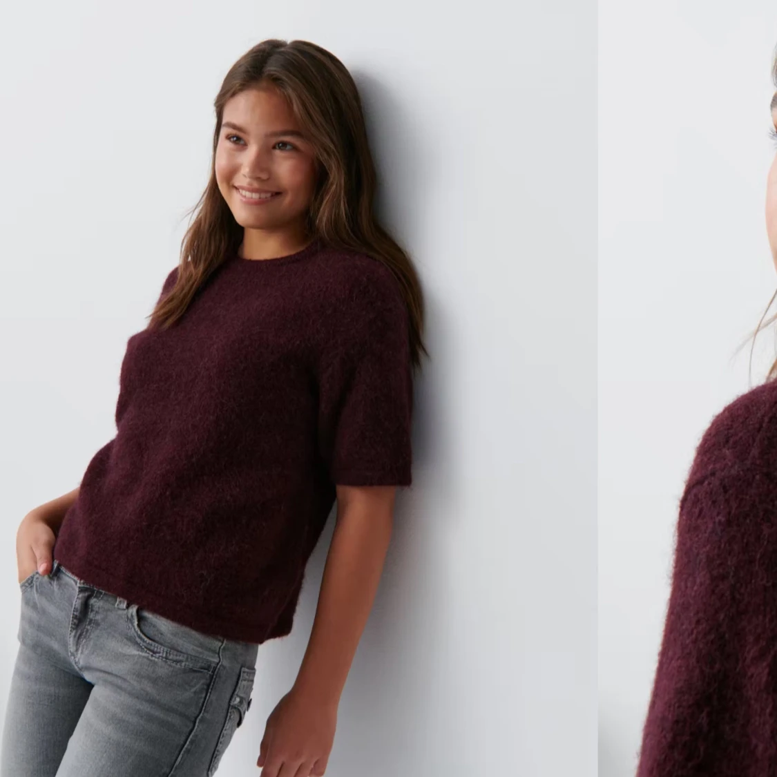 Kortärmad stickad tröja - 1