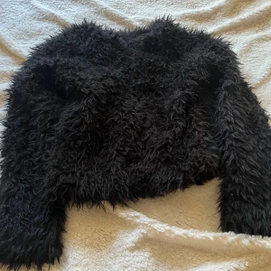 Svart pälsjacka - Säljer en fluffig svart pälsjacka med långärmad design. Jackan har en mjuk insida och är perfekt för att hålla värmen under kyliga dagar. Den har en stilren look som passar till många olika outfits.
